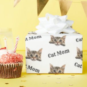 Cat Mum Peeking Lambkin Repeating Pattern Wrapping Paper