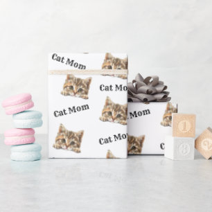 Cat Mum Peeking Munchkin Repeating Pattern Wrapping Paper