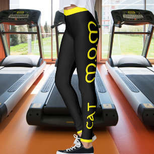 Cat Mum Pet Lover Script Quote Yellow Black Custom Leggings