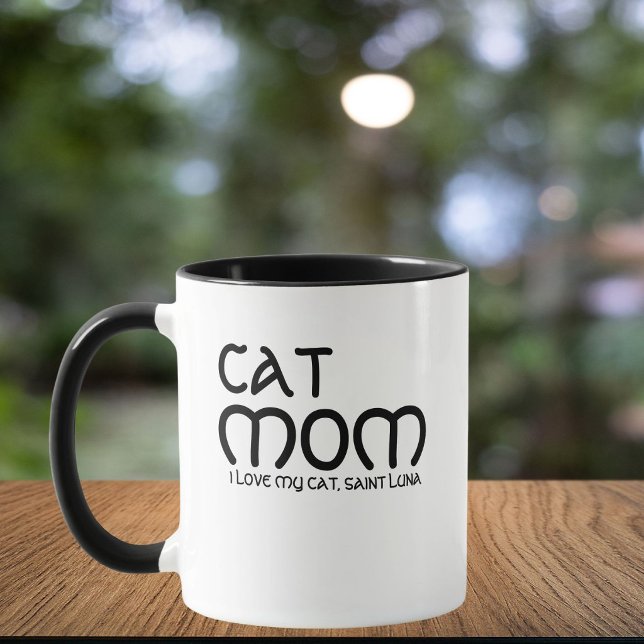 Cat Mum Pet Name Script Text Black White Customise Mug (Creator Uploaded)