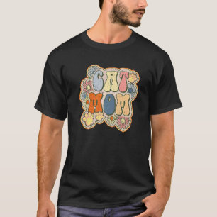 Cat Mum Pet Paw Vintage Retro Daisy Flower Groovy T-Shirt
