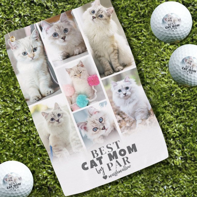 Cat Mum Photo Collage Golf Towel (Best Cat Mom By Par Photo Collage Golf Towel)