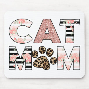 Cat Mum Pink Floral & Leopard Paw Mouse Mat