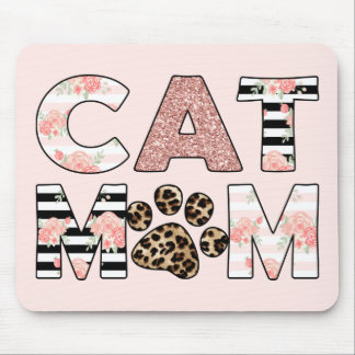 Cat Mum Pink Floral & Leopard Paw Mouse Pad