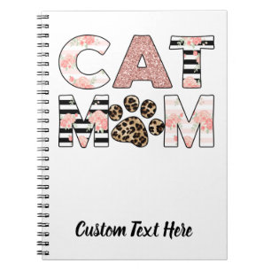Cat Mum Pink Floral & Leopard Paw Notebook