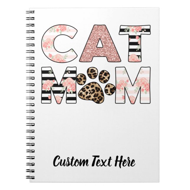 Cat Mum Pink Floral & Leopard Paw Notebook (Front)