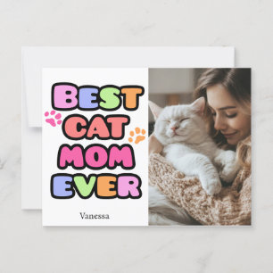 Cat Mum Postcard With Custom Photo & Bubbly Text