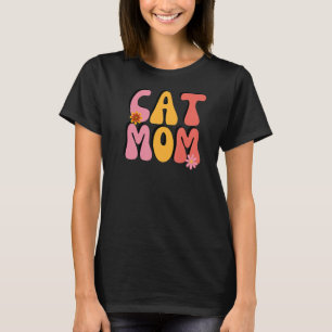 Cat Mum Retro Groovy Flowers T-Shirt