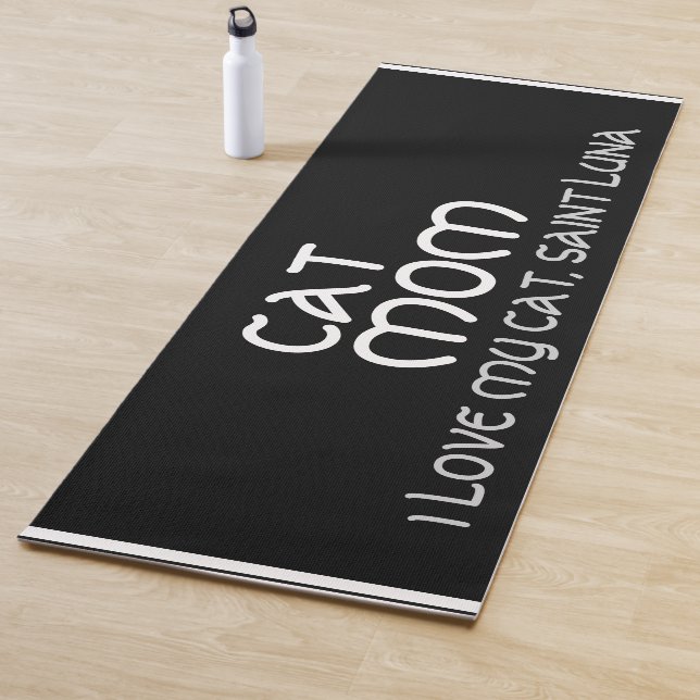 Cat Mum Script Pet Name Grey White Black Customise Yoga Mat (In Situ)