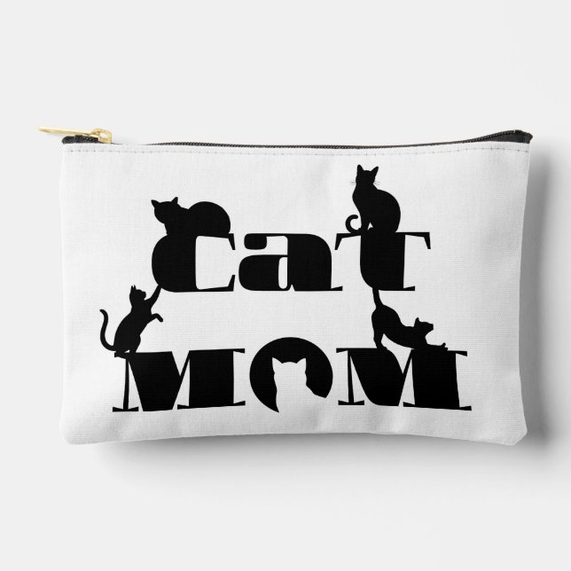 Cat Mum Silhouette Typography Accessory Pouch (Front)