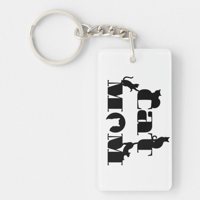 Cat Mum Silhouette Typography Key Ring (Front)