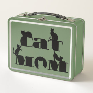 Cat Mum Silhouette Typography Metal Lunch Box