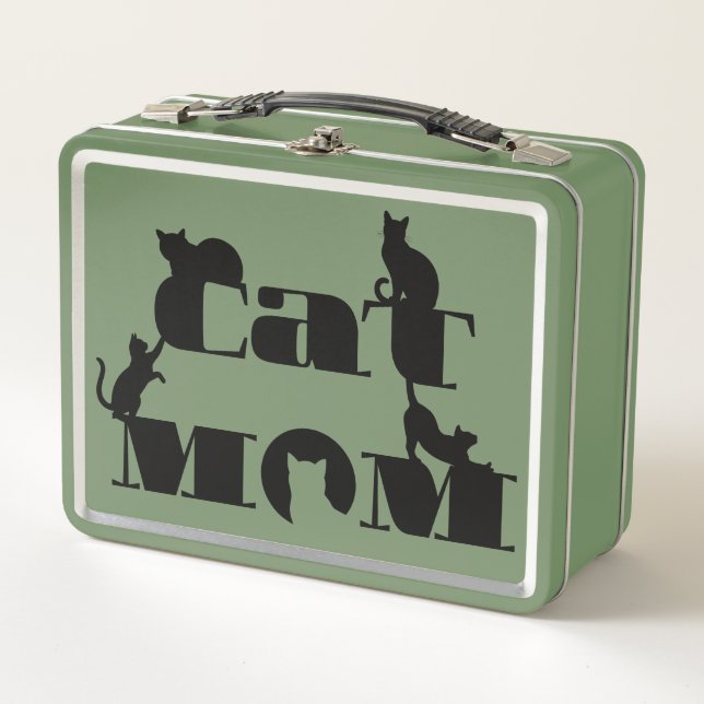 Cat Mum Silhouette Typography Metal Lunch Box (Front)