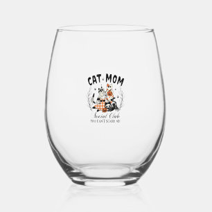 Cat Mum Social Club Ghost Cat Halloween Gothic Bla Stemless Wine Glass
