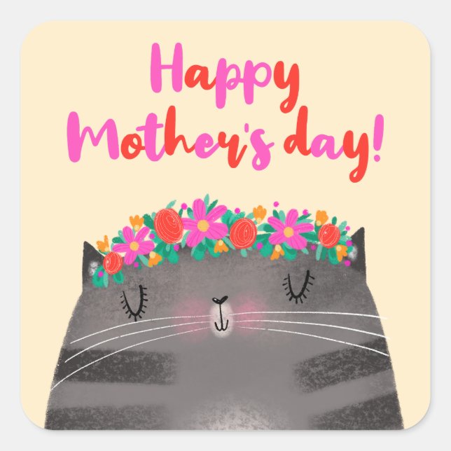 Cat Mum Square Sticker (Front)