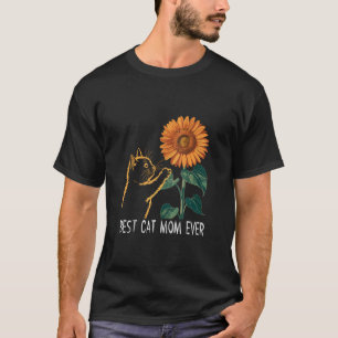 Cat Mum Summer Cat Sunflower Butterfly And Cat And T-Shirt