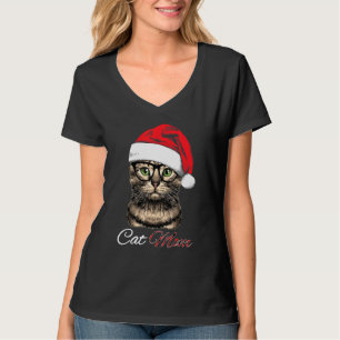 Cat Mum T Red Buffalo Plaid Hat Santa Pajama Match T-Shirt