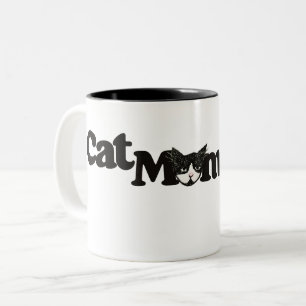 Cat Mum Tuxedo Cats Artistic kitty cat art  Two-Tone Coffee Mug