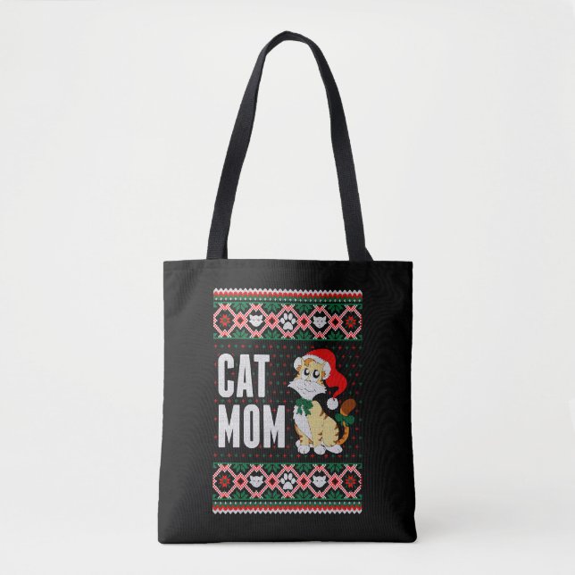 Cat Mum Ugly Christmas Sweater Tote Bag (Front)
