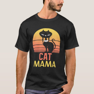 Cat Mum Vintage 80s Style Ca Womens Retro Distress T-Shirt