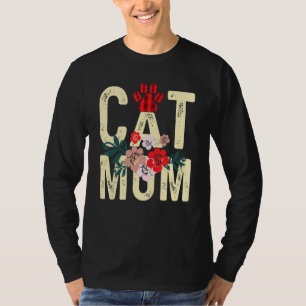 Cat Mum Vintage Flowers Red Plaid Cat Paw Kitty  W T-Shirt