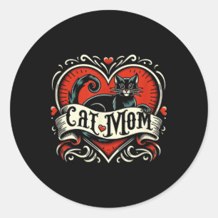 Cat Mum Vintage Tattoo Style Funny Tattoo Art Cat  Classic Round Sticker