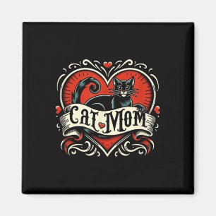 Cat Mum Vintage Tattoo Style Funny Tattoo Art Cat Magnet