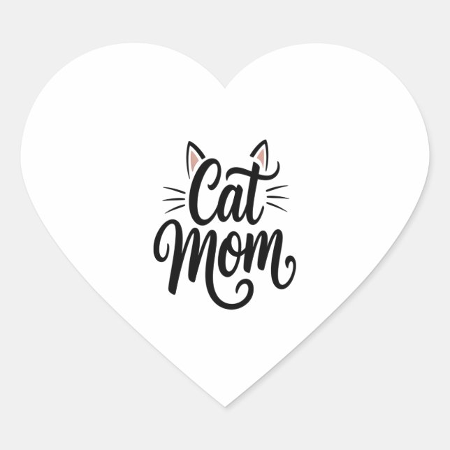 Cat Mum Whiskers and Ears Heart Sticker (Front)