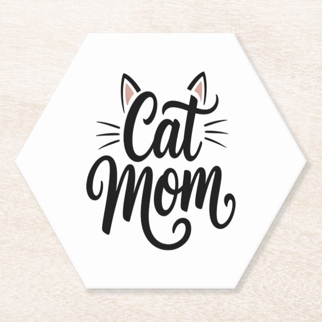 Cat Mum Whiskers and Ears Paper Coaster (Front)