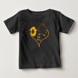Cat Mum With Sunflower Cute Cat Lovers Mothers Day Baby T-Shirt