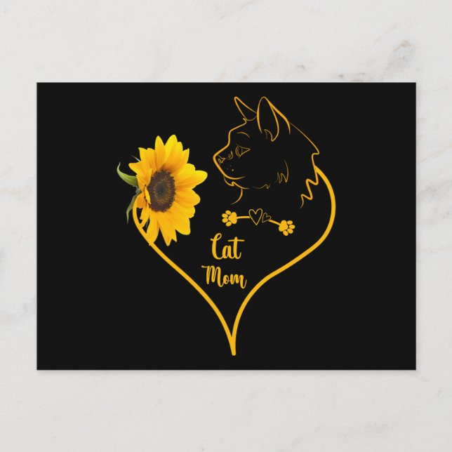 Cat Mum With Sunflower Cute Cat Lovers Mothers Day Postcard (Front)