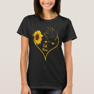 Cat Mum With Sunflower Cute Cat Lovers Mothers Day T-Shirt