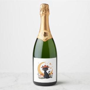 Cat Mushroom Hat Cottagecore Kitten Kitty Women Gi Sparkling Wine Label