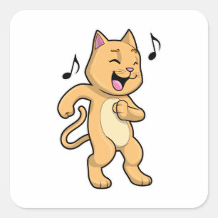 Cat Music Dance Square Sticker