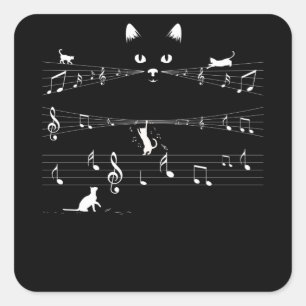 Cat Music Notes Square Sticker