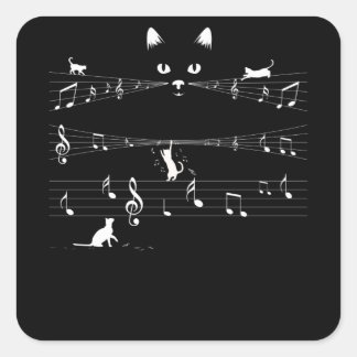 Cat Music Notes Square Sticker