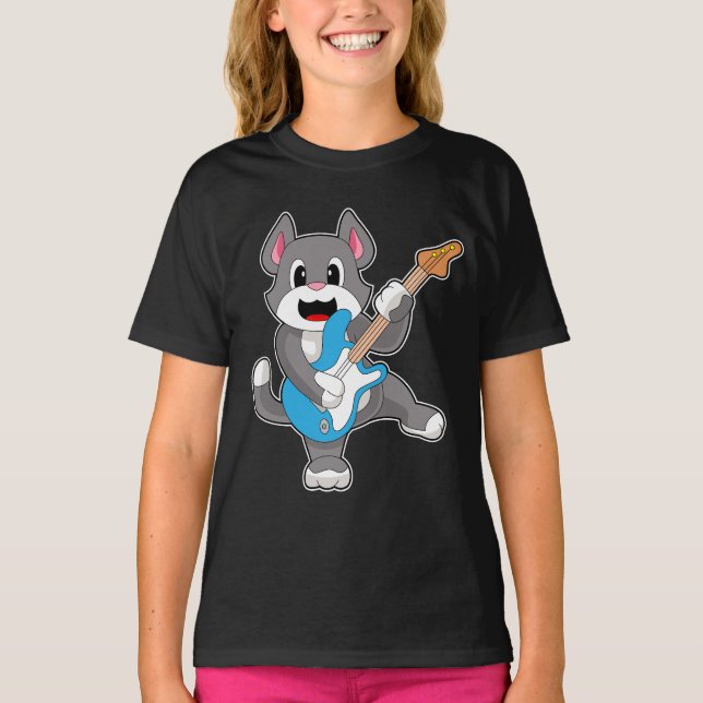 Cat Musician Guitar Music T-Shirt (Front)