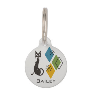 Cat Name Custom ID lot Pet Retro Mid Century Tag