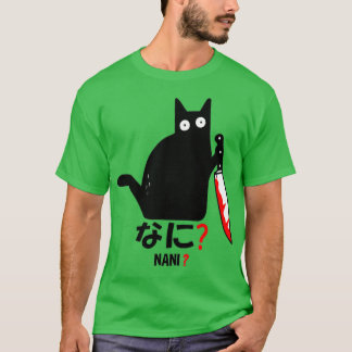 Cat Nani Murderous Black Cat With Knife Halloween T-Shirt