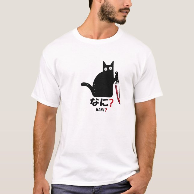 Cat Nani What Murderous Black Cat With Knife Japan T-Shirt (Front)