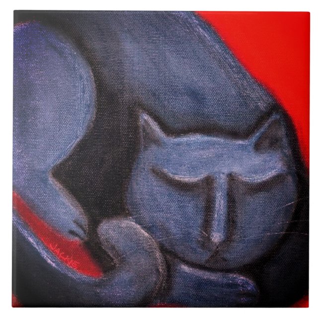 Cat Nap Abstract Pastel Painting Tile (Front)