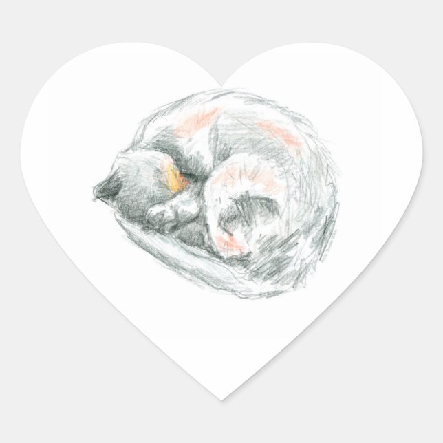 Cat Nap Heart Sticker (Front)