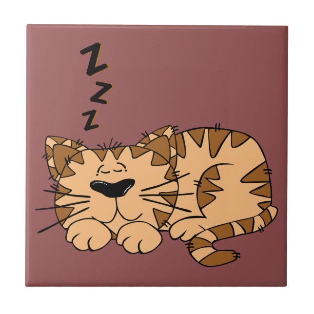 Cat Nap Kitty Small Ceramic Tile (Front)