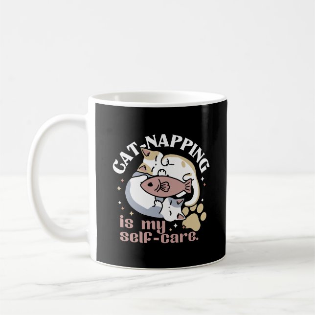 Cat-Napping Is My Self-Care Cute Cat Quote Coffee Mug (Left)