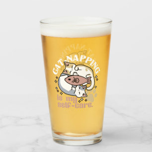 Cat-Napping Is My Self-Care Cute Cat Quote Glass