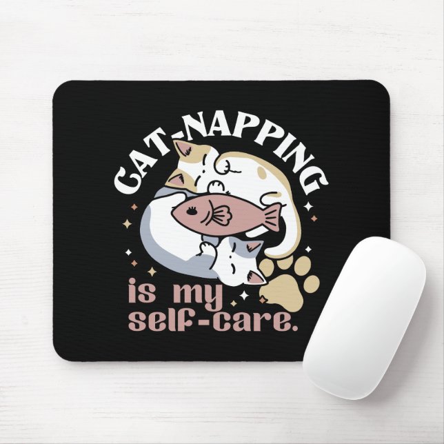 Cat-Napping Is My Self-Care Cute Cat Quote Mouse Mat (With Mouse)