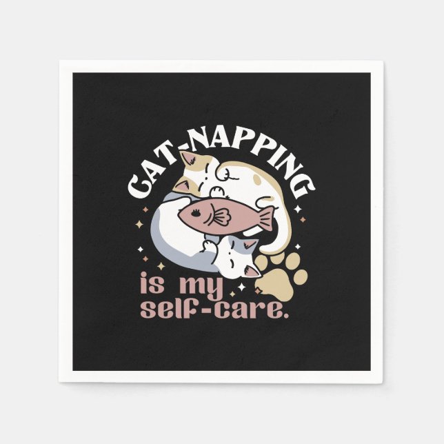 Cat-Napping Is My Self-Care Cute Cat Quote Napkin (Front)