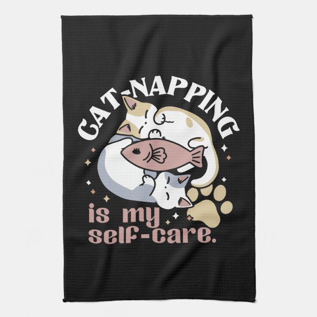 Cat-Napping Is My Self-Care Cute Cat Quote Tea Towel (Vertical)