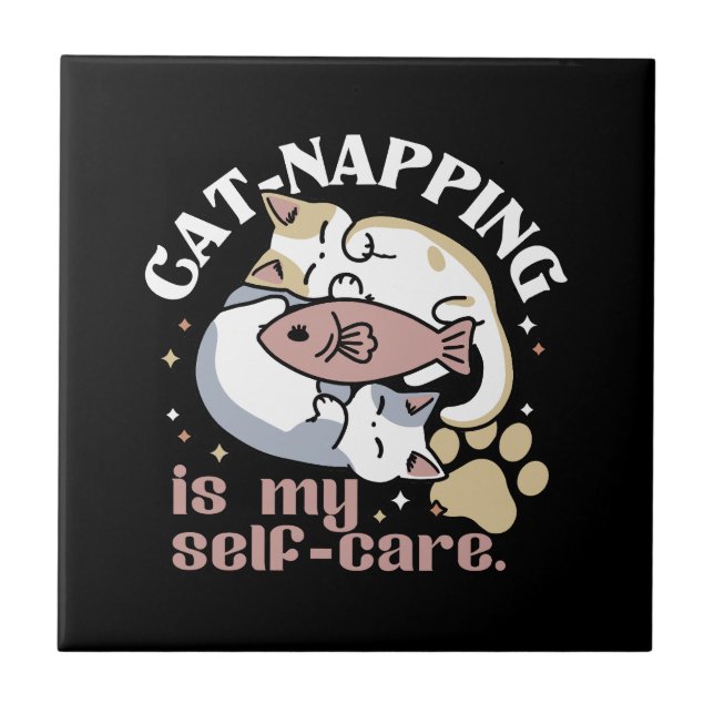 Cat-Napping Is My Self-Care Cute Cat Quote Tile (Front)