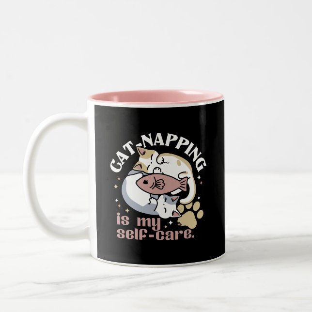 Cat-Napping Is My Self-Care Cute Cat Quote Two-Tone Coffee Mug (Left)